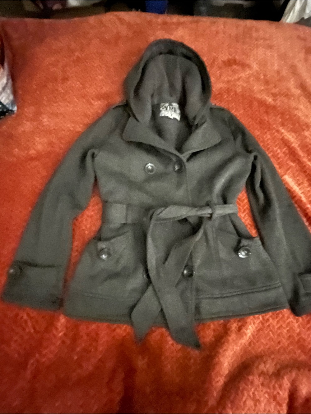 Y2K YMI juniors/women detachable Hooded Double-Breasted Peacoat - Gray
